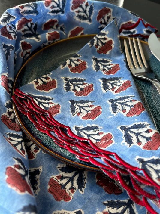 Blue and Red Scalloped Edge Table Napkin