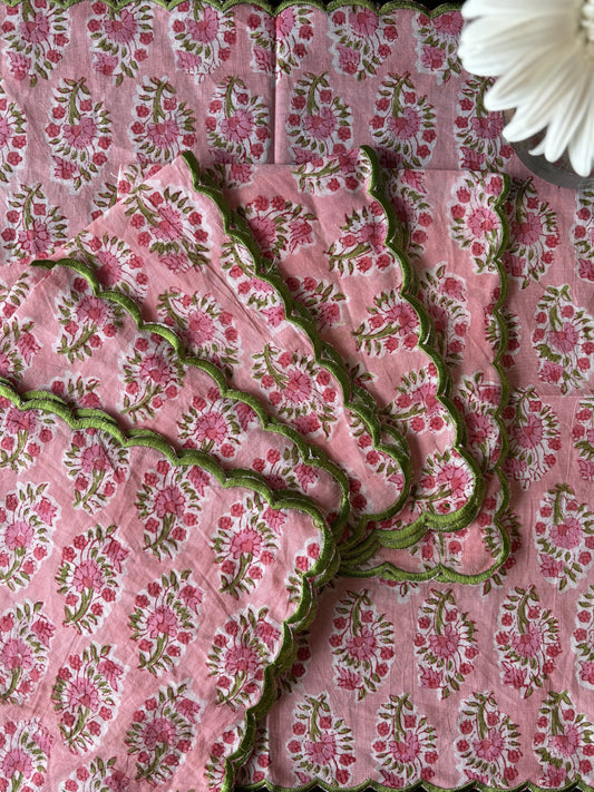 Pink and Green Scalloped Edge Table Napkin