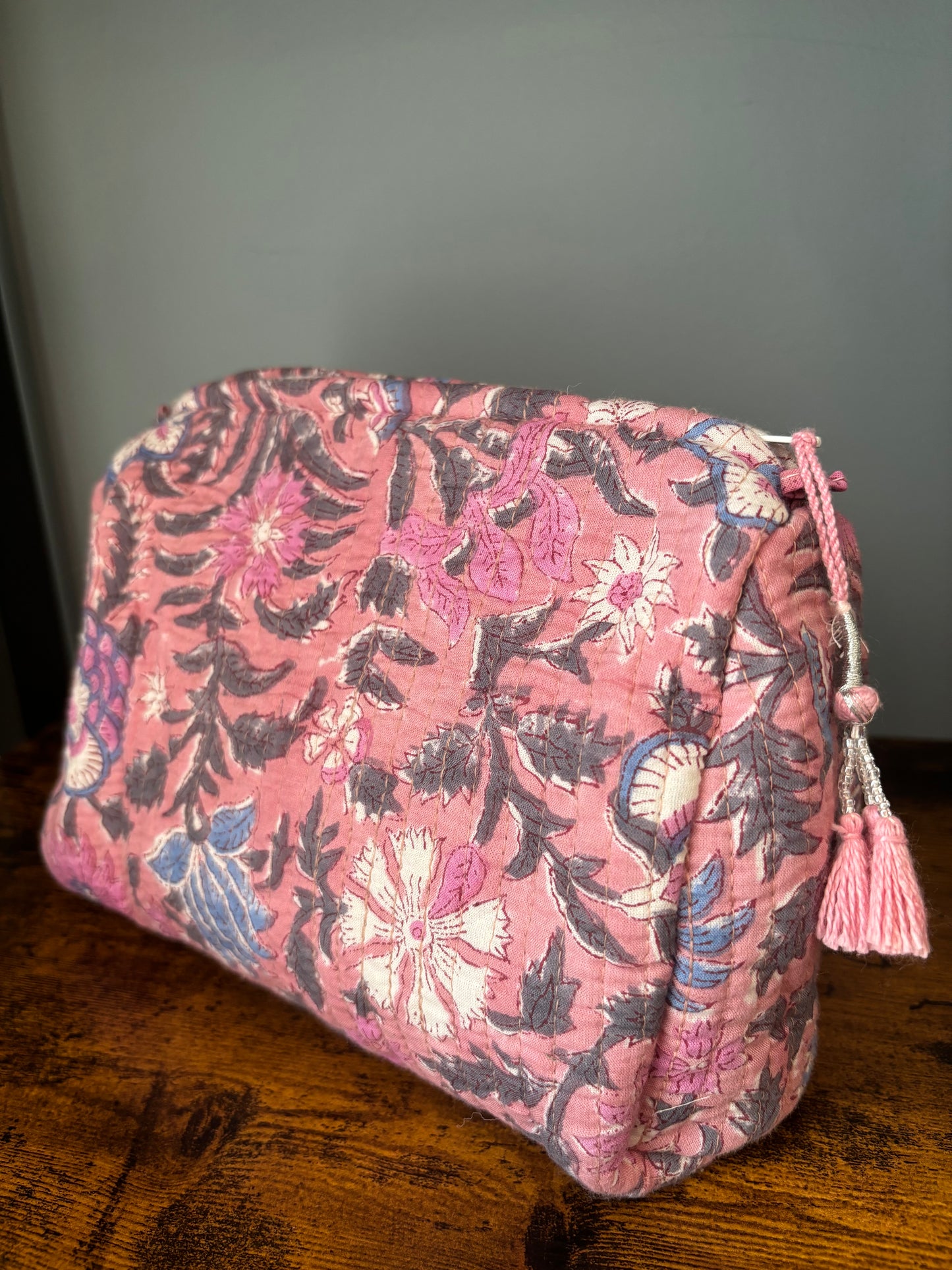 Baby Pink Block Printed Makeup Pouch