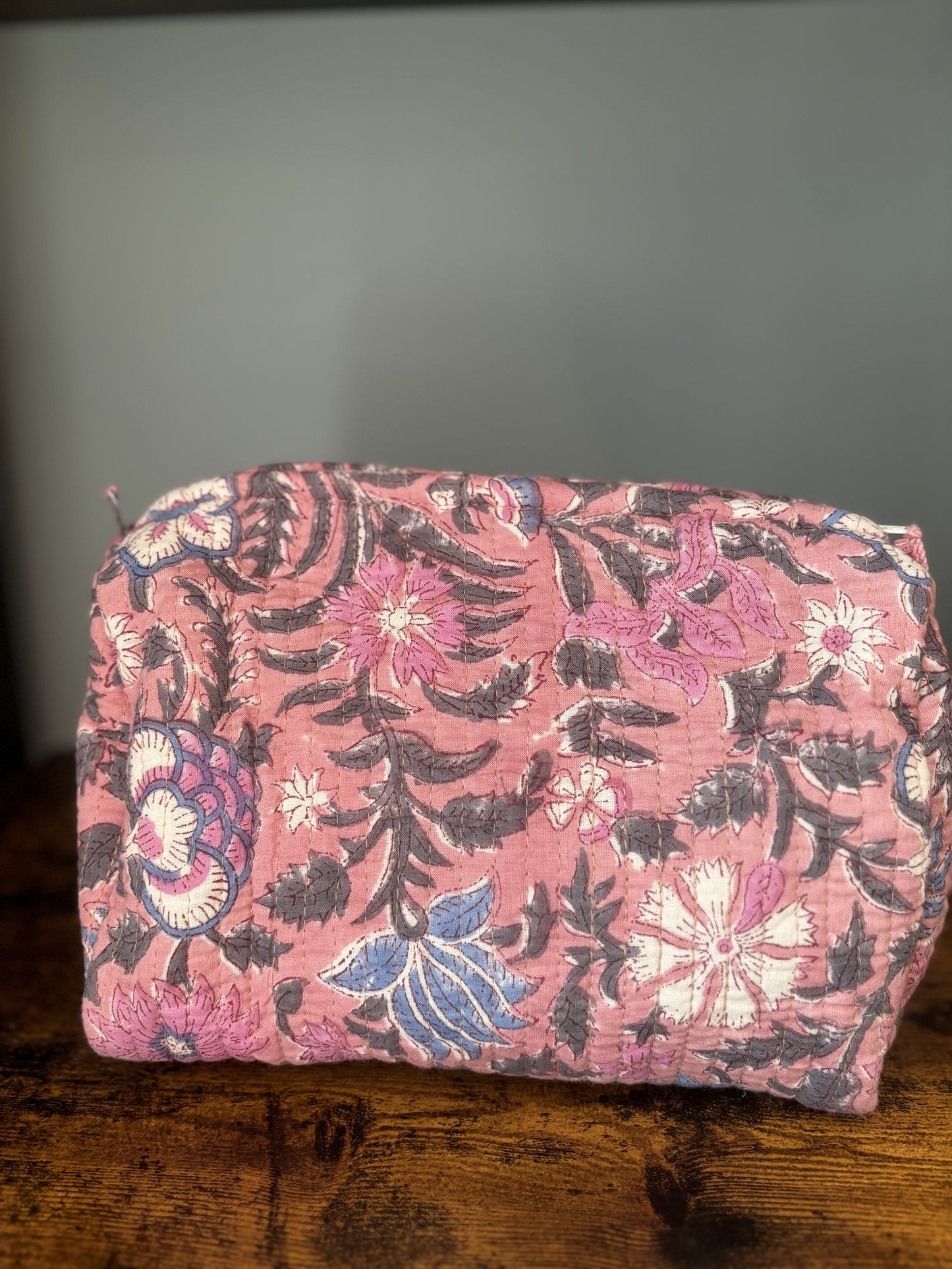 Baby Pink Block Printed Makeup Pouch