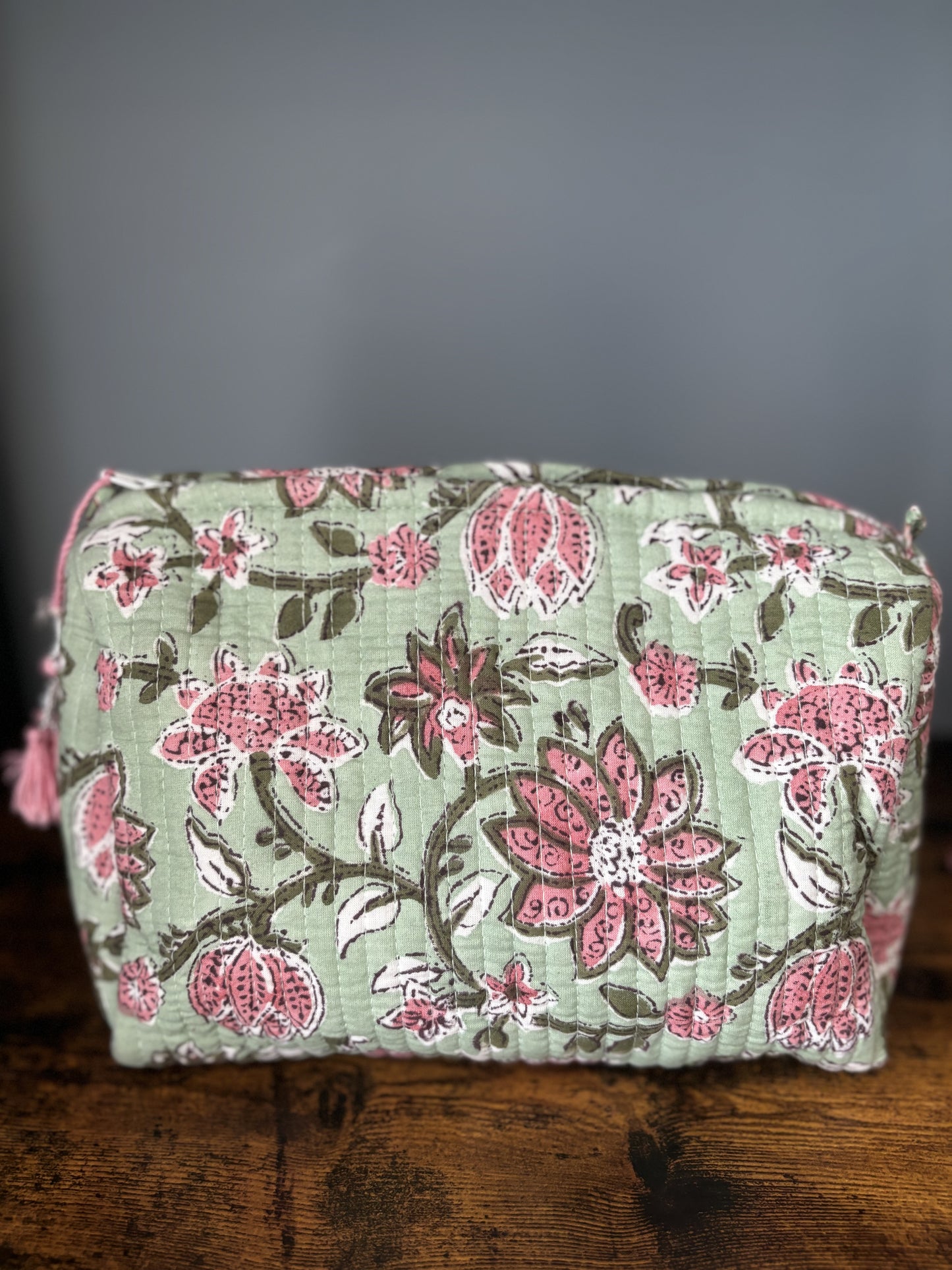 Light Green Block Printed Makeup Pouch