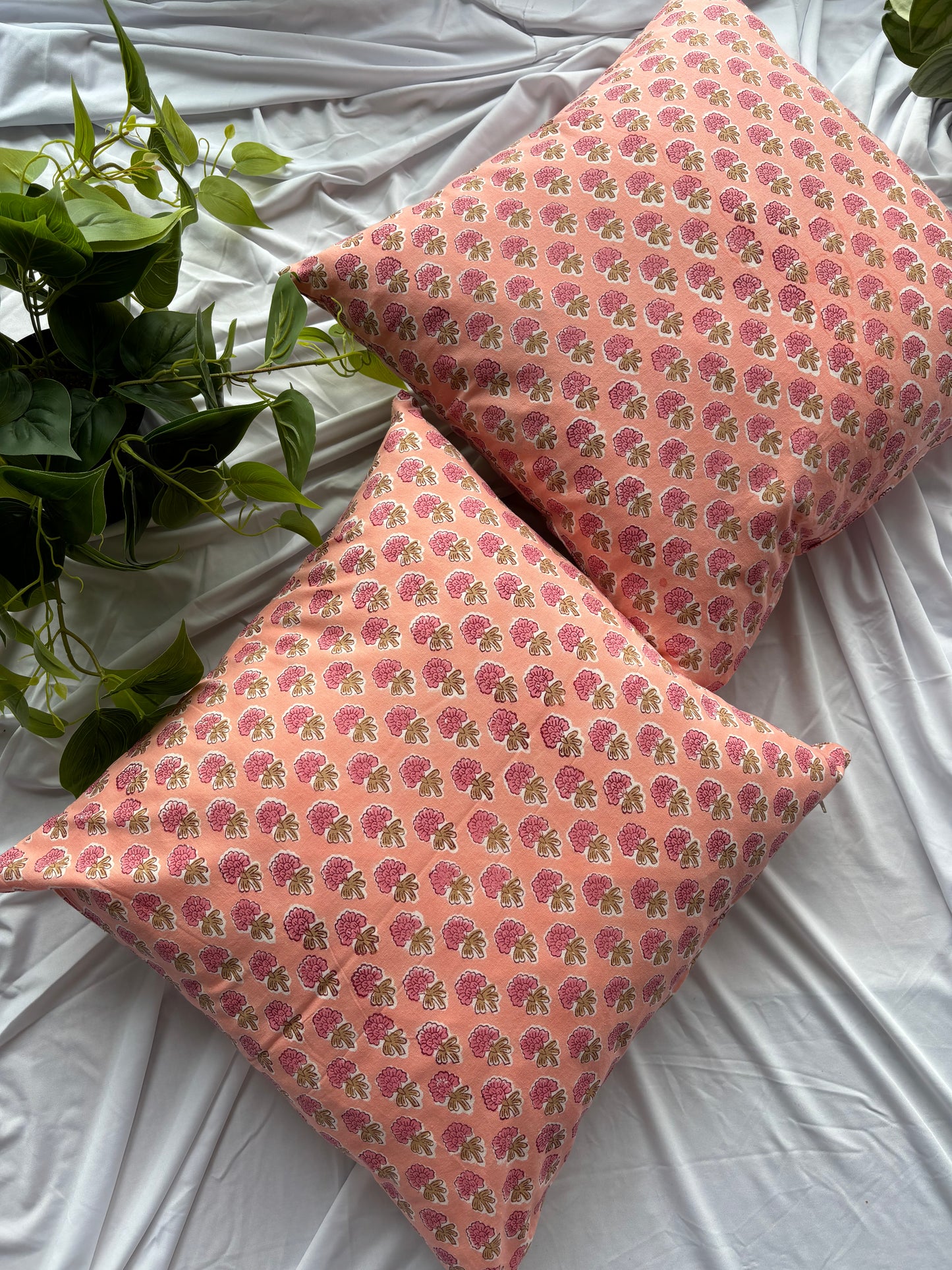 Peach Block Printed Cushion Cover