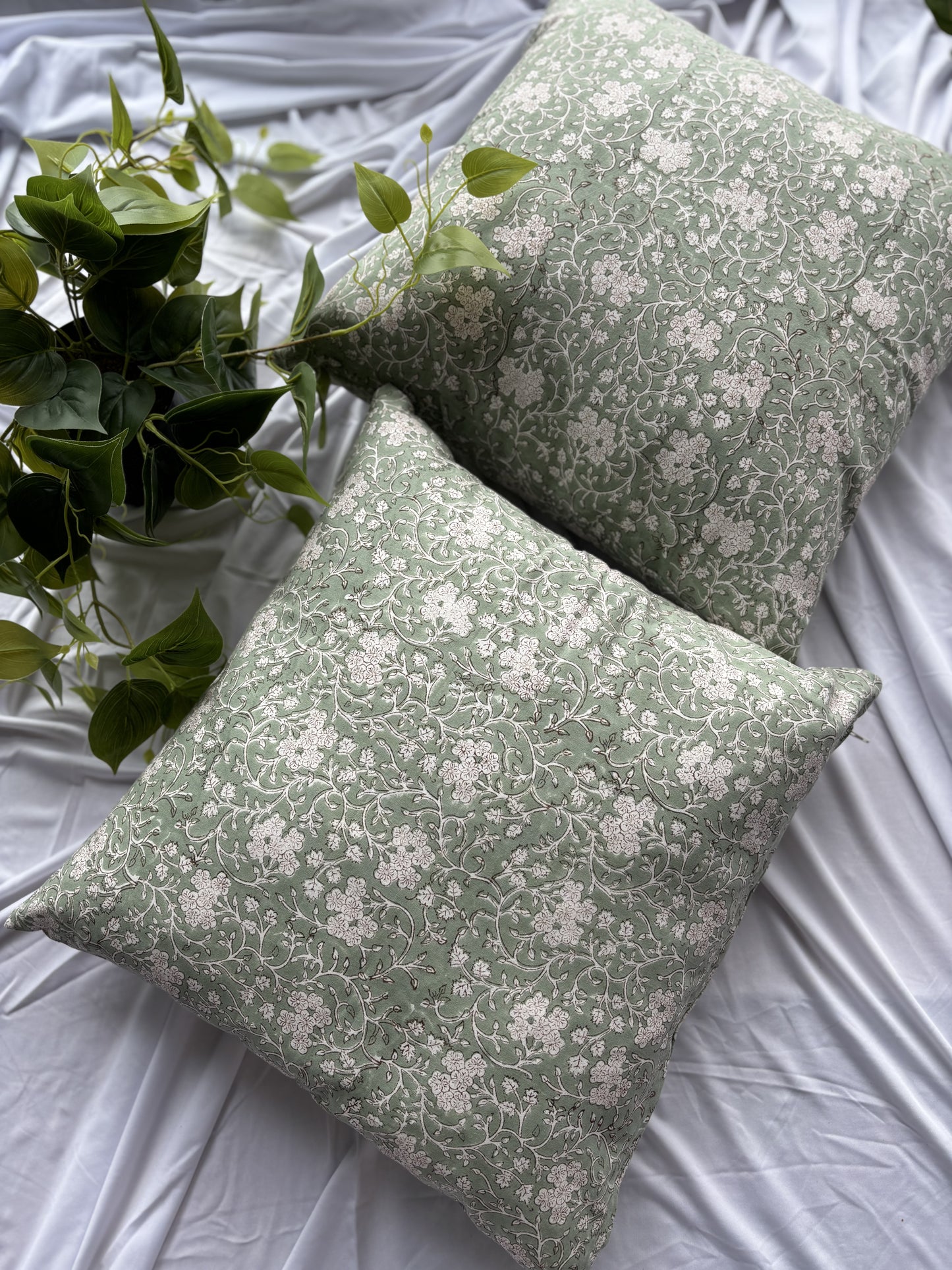 Mint Green Block Printed Cushion Cover (Set of 2)