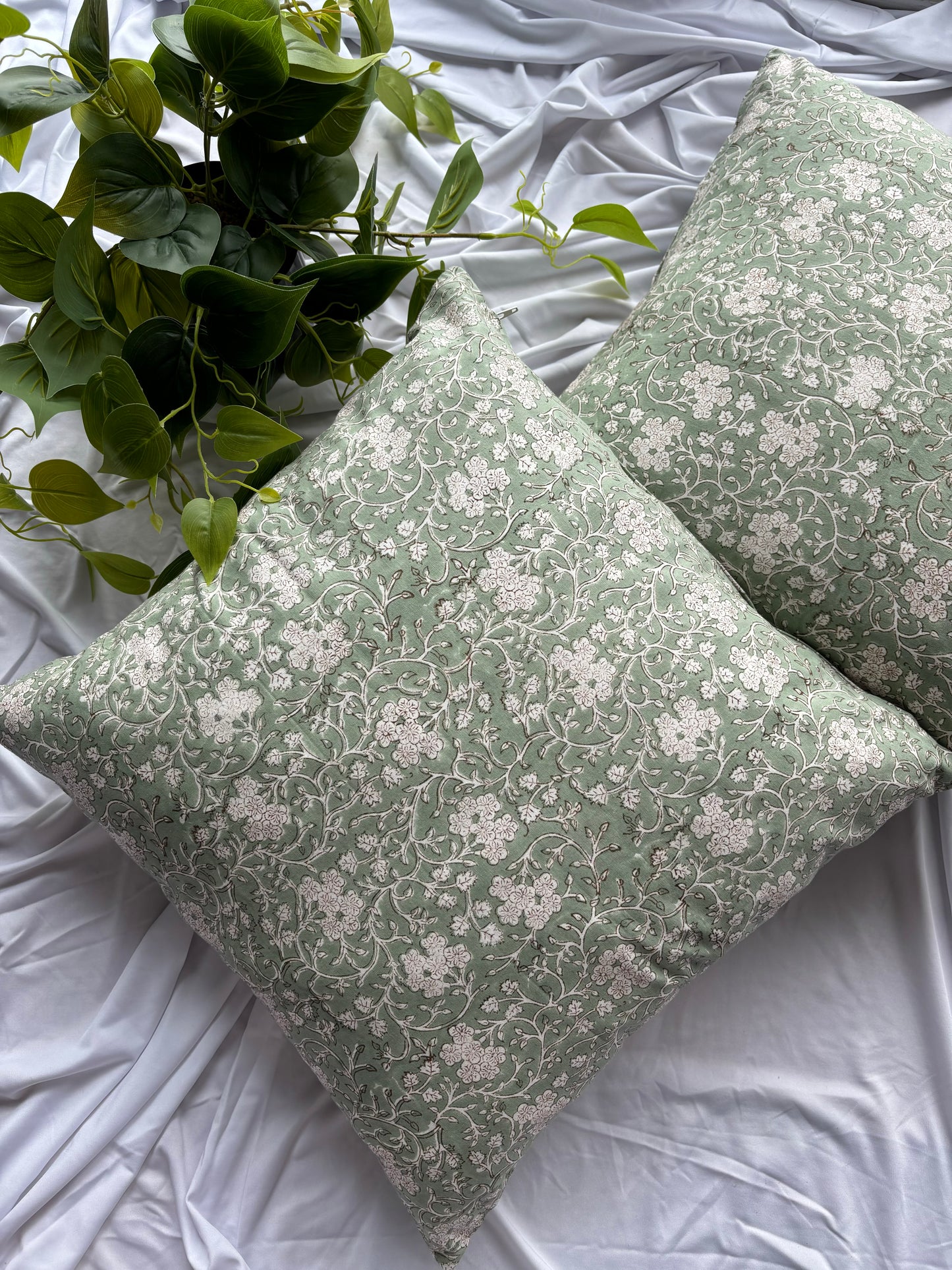 Mint Green Block Printed Cushion Cover (Set of 2)