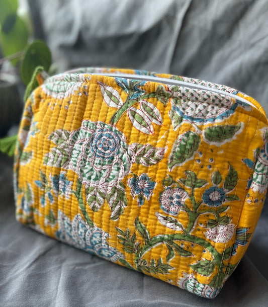 Yellow Floral Makeup Bag