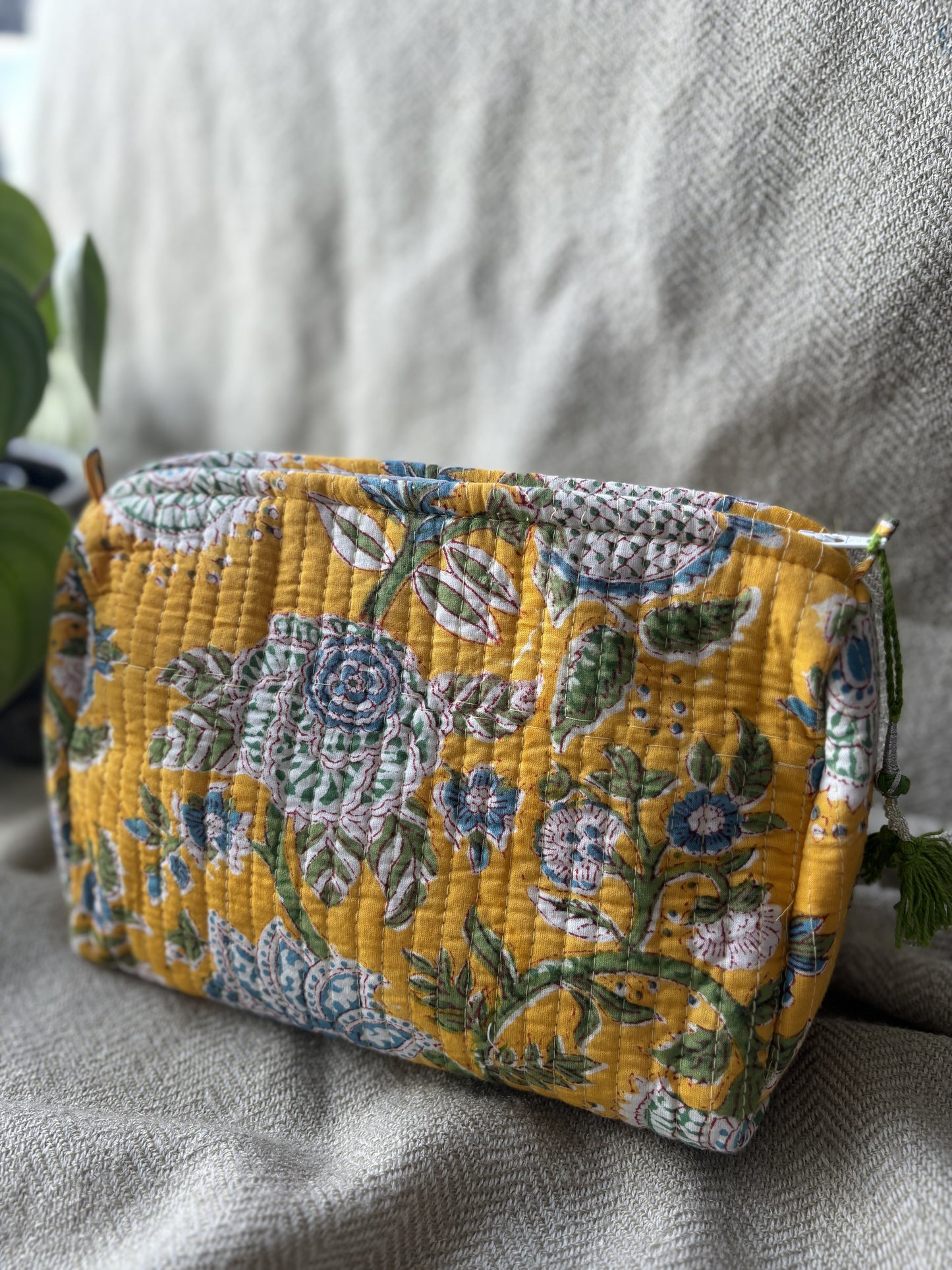 Yellow Floral Makeup Bag