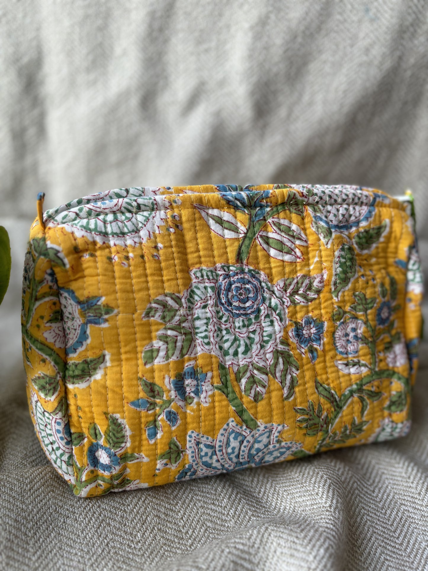 Yellow Floral Makeup Bag