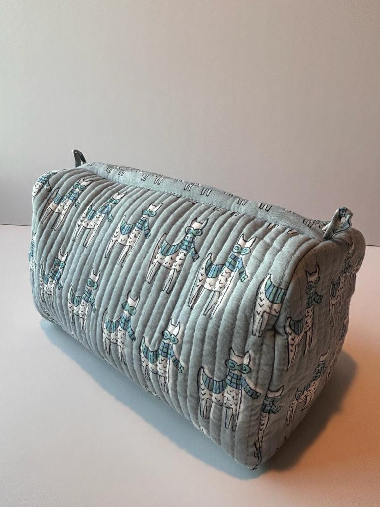 Quilted handblock printed makeup/ toiletry pouch